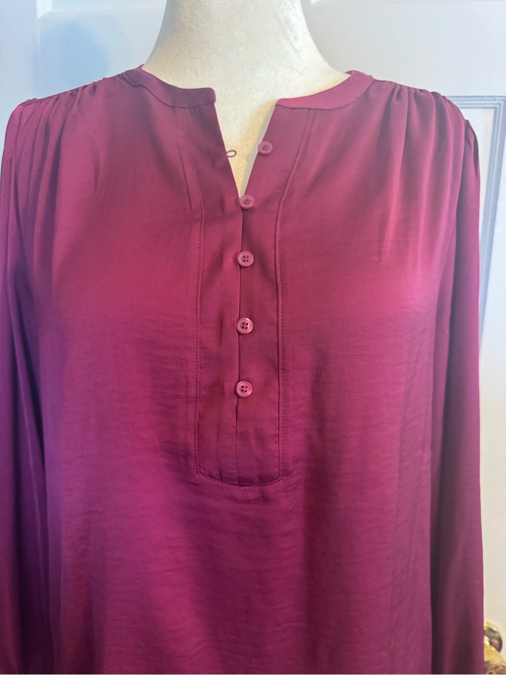 LOFT Long-Sleeve Button Front Tunic - Deep Berry Loft outlet large polyester - Picture 4 of 6